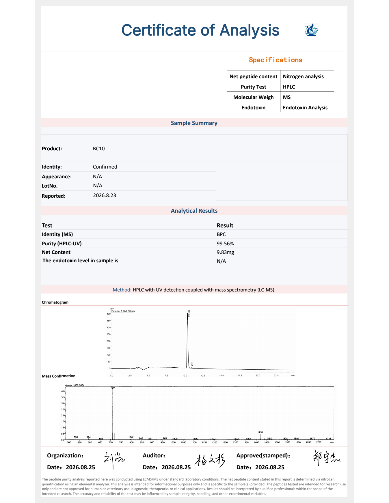 Preview of BPC-157 / BC10 — test report