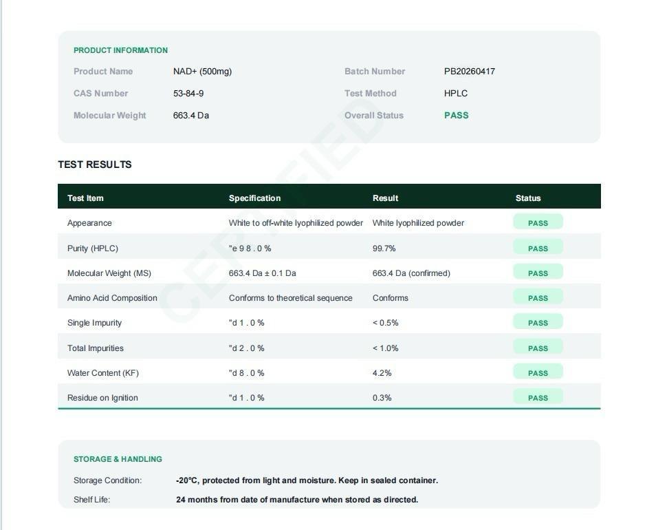 Preview of NAD+ 500mg — supplied report image